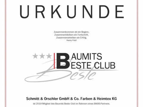 Urkunde Baumits Beste Club