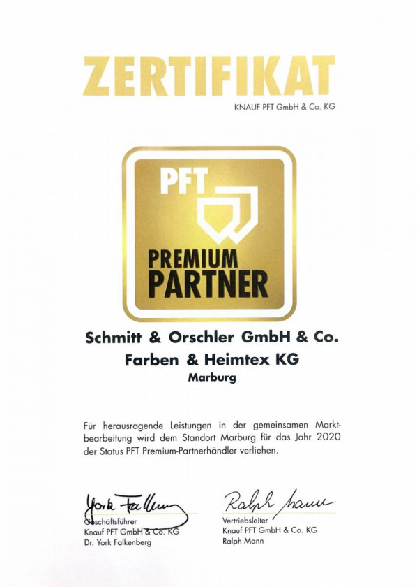 Urkunde PFT Premium Partner